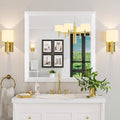 Amorho Bathroom Mirror, 36x36 Inch White Thick Metal Framed Wall Mirrors