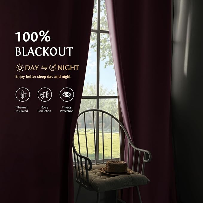 Beauoop Pink 100% Blackout Curtains 96 Inch Long 2 Panels