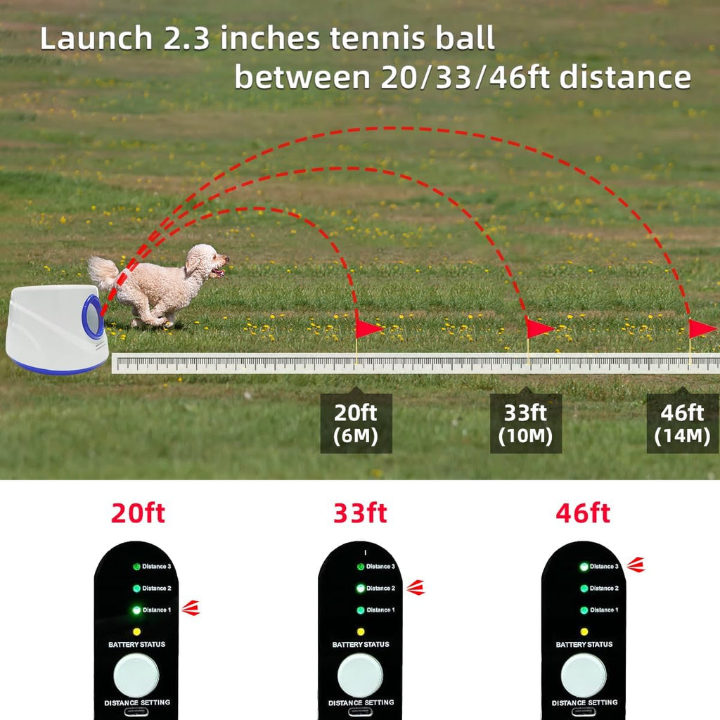 Automatic Dog Ball Launcher-Small Silent Dog Ball Thrower, 3 Adjustable Distances (20ft/33ft/46ft), Rechargable,Includes 3 Durable 2.3" Balls for Small/Medium Dogs (Yellow, Medium)