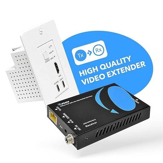 OREI 4K HDMI/USB-C Extender, Over Single Cat6/Cat7 Cable Wall Plate Transmitter
