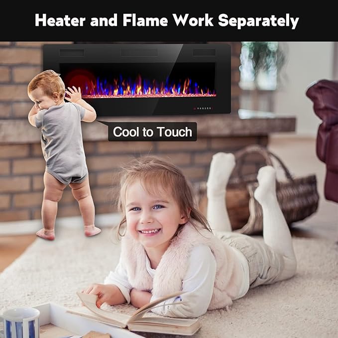 R.W.FLAME 68 inch Recessed and Wall Mounted Electric Fireplace, Ultra Thin and