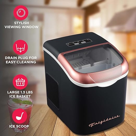 FRIGIDAIRE Retro Compact Ice Maker Machine, Bullet Ice, 26 lb per Day