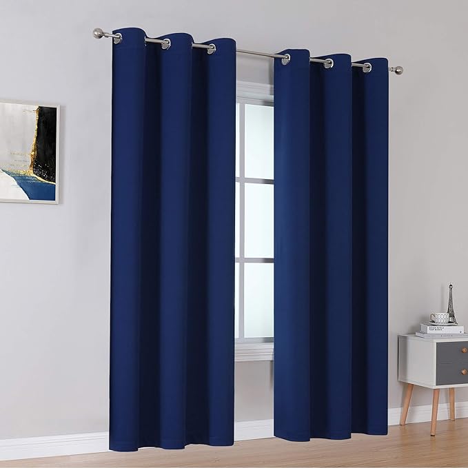 DUALIFE Navy Blue Blackout Curtains 84 Inch Length