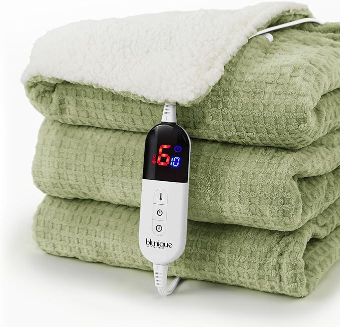Heated Blanket Electric Blanket Full Waffle, 72x84 Inches Sherpa Fleece Fast