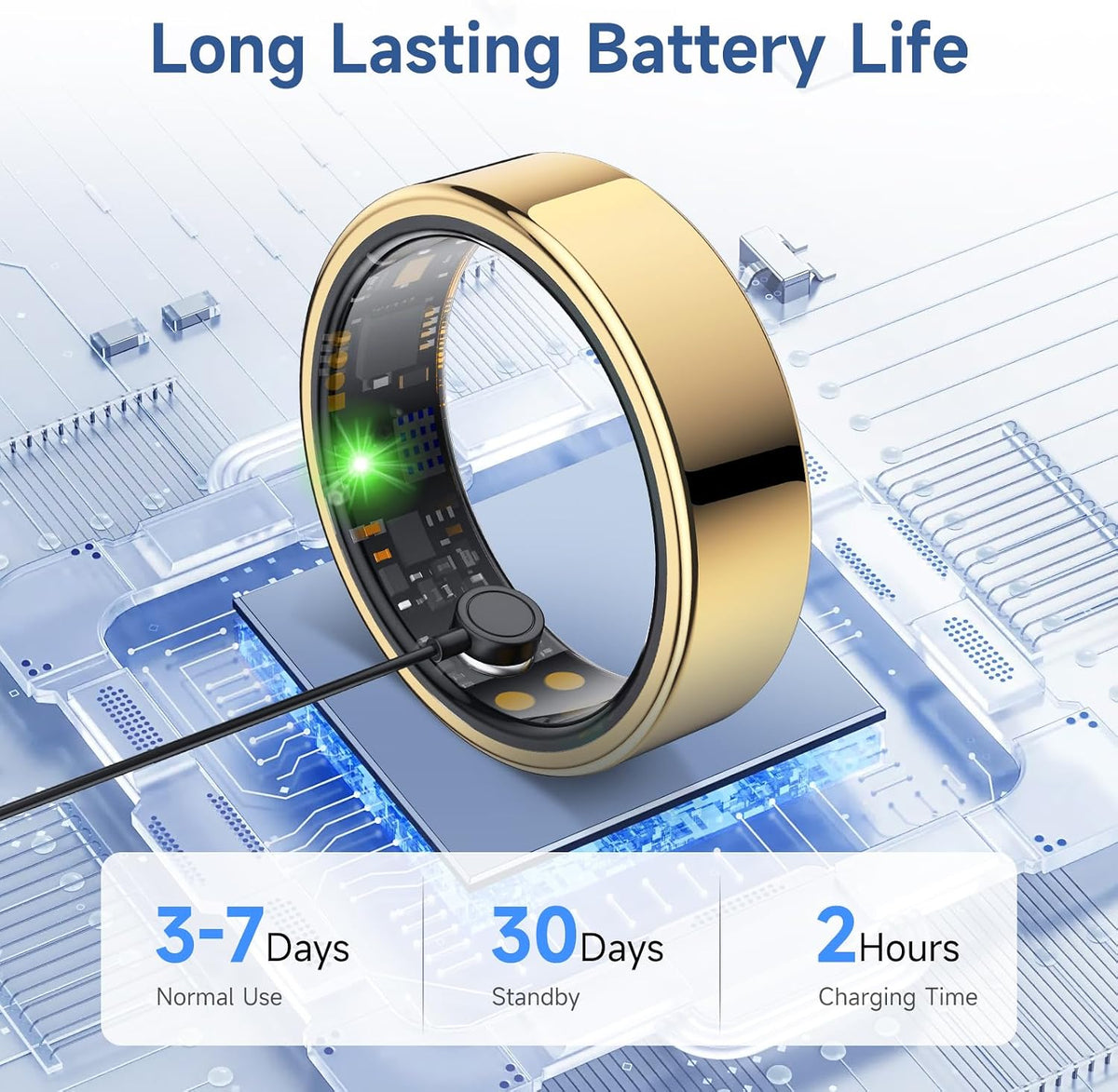 Smart Ring for Women Men, Health Tracker, Fitness Ring (Gold, 7#)