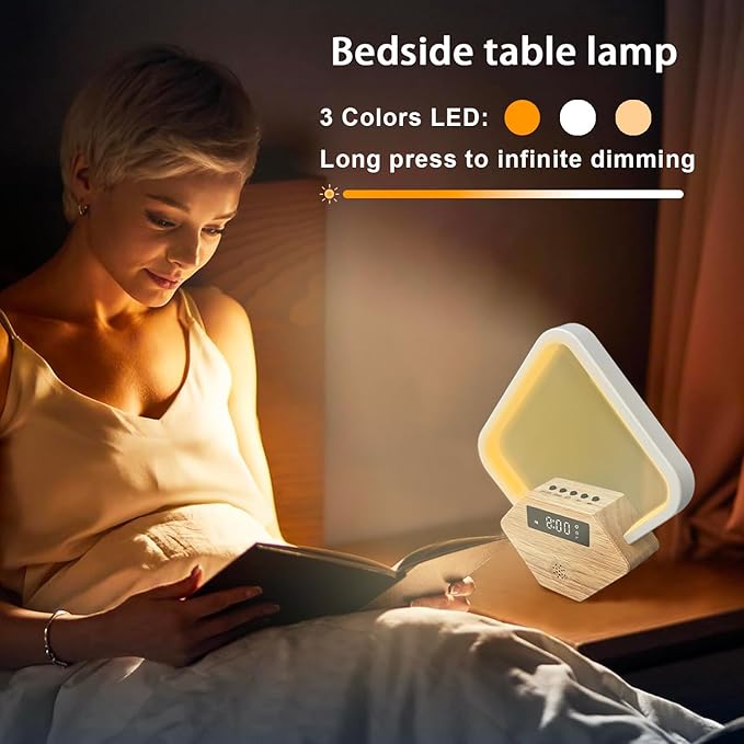 Wood Sunrise Alarm Clock with White Noise Machine 3 Color Night Light 15