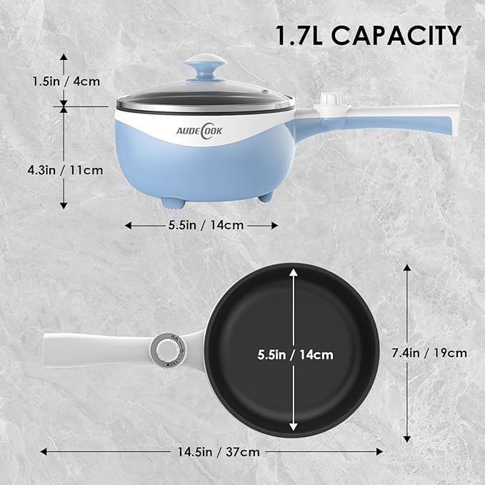 Audecook Hot Pot Electric, 1.7L Mini Electric Skillet Portable Nonstick Sauté