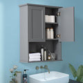 Grey Cabinet Wall Mounted with 2 Doors, Wooden Medicine Cabinet with Adjustable