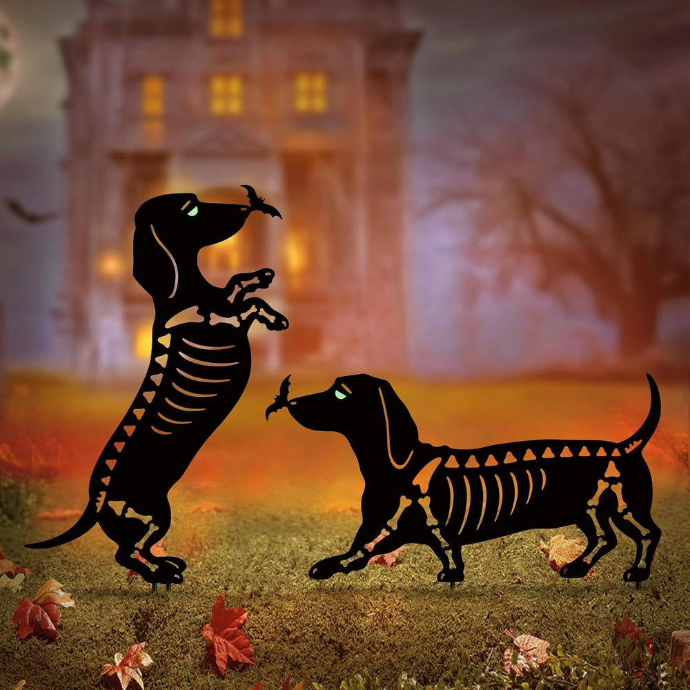 Halloween Decoration Outdoor,2 Pack Metal Dachshund Yard Sign Garden Stakes