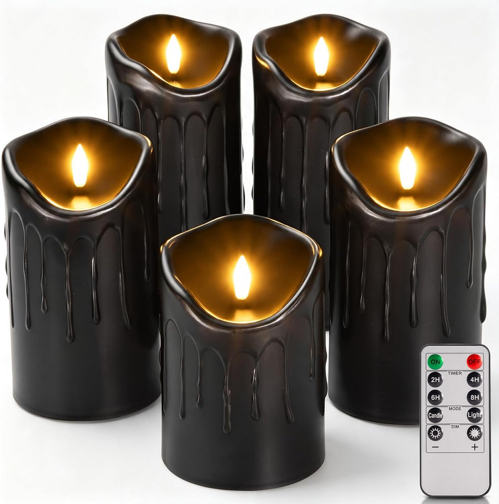 MUMCHASI Black Flameless Candles Set of 5, Black Halloween Battery Operated C...