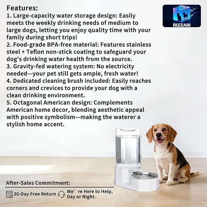 Sfozstra Automatic Pet Water Dispenser: 8L White Gravity Stainless Steel Water