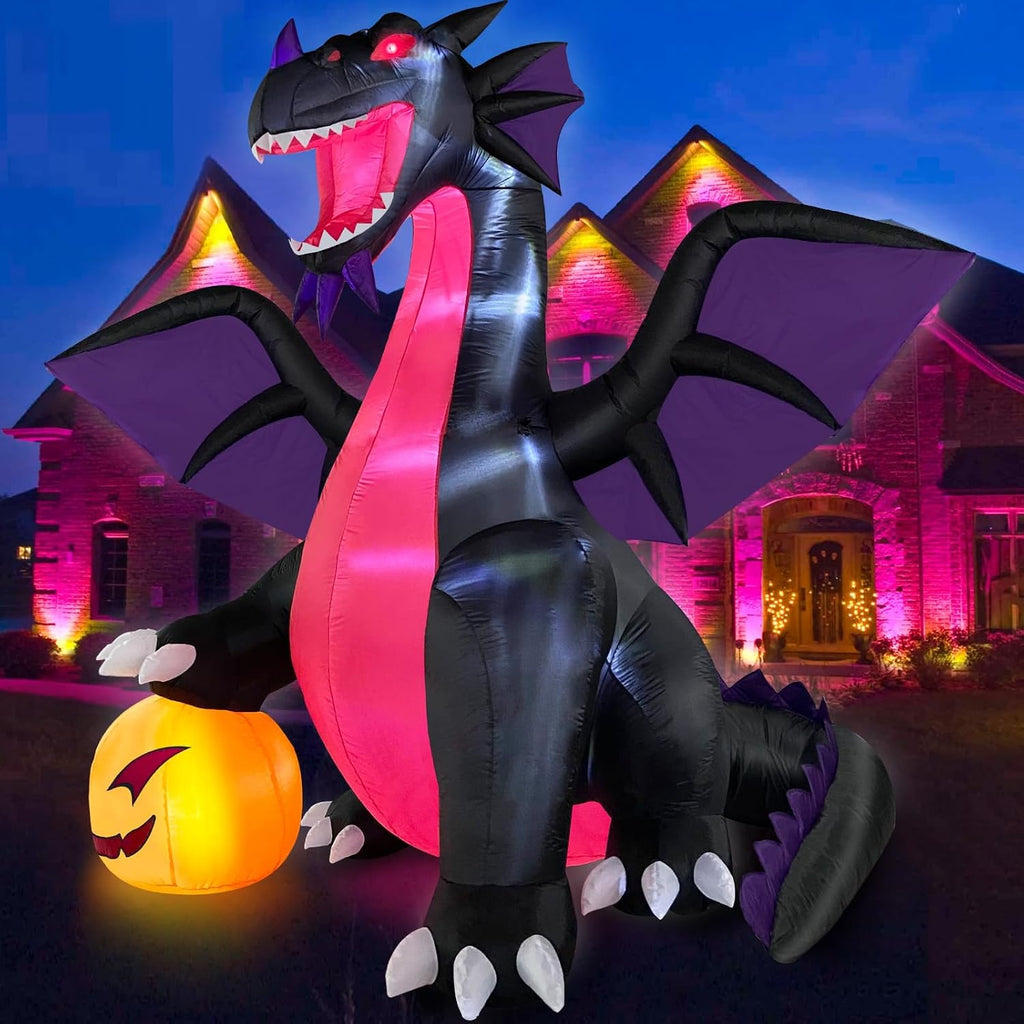 Danxilu 9FT Halloween Inflatable Dominating Dragon with Pumpkin Decoration