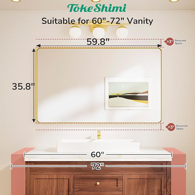 TokeShimi Brushed Nickel Vanity Mirror 60x36, Bathroom Mirror Framed Aluminum