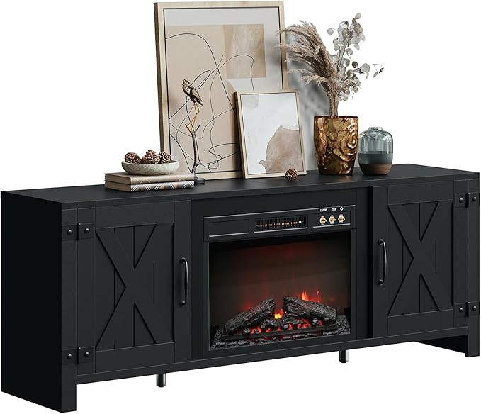 Bestier 63" Fireplace TV Stand for TVs Up to 70", Farmhouse Barn Door