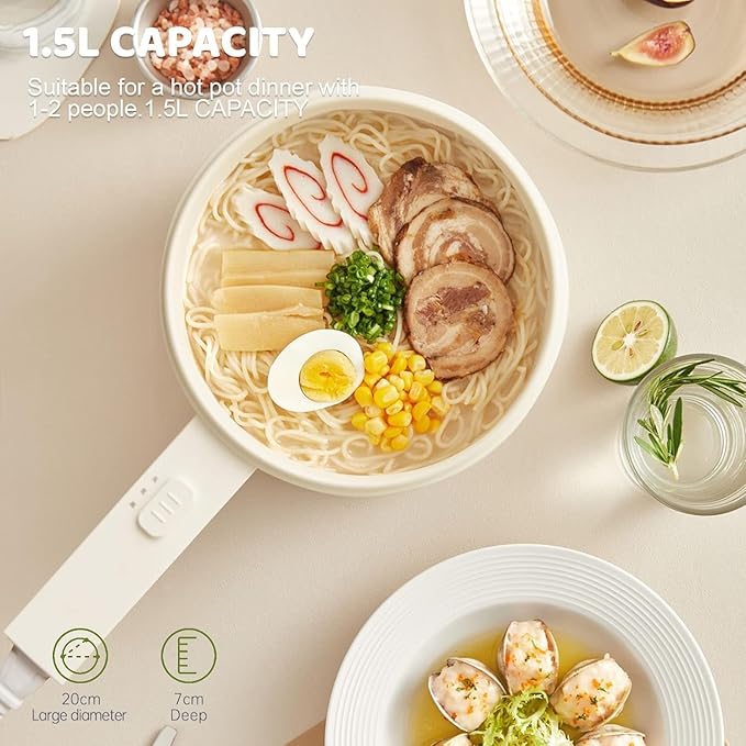 olakys. Electric Hot Pot, 1.5L Mini Hot Pot, Ceramic Glaze Non-stick Portable