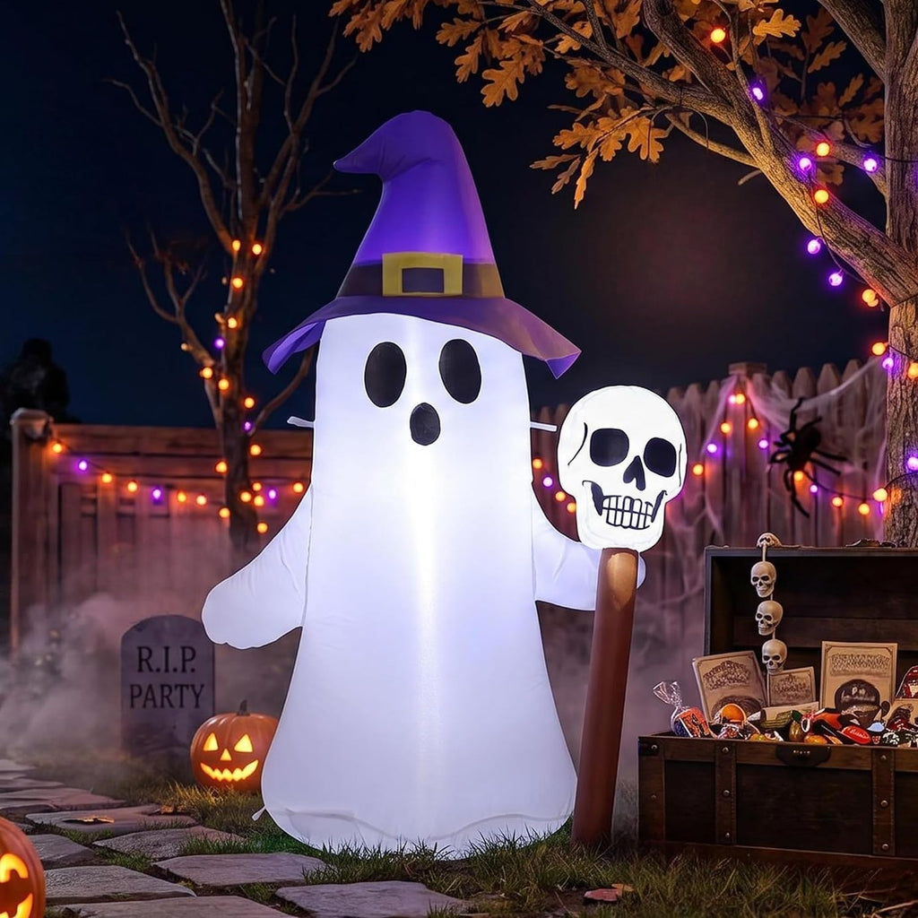4FT Halloween Inflatables White Ghost Wearing Hat Decorations