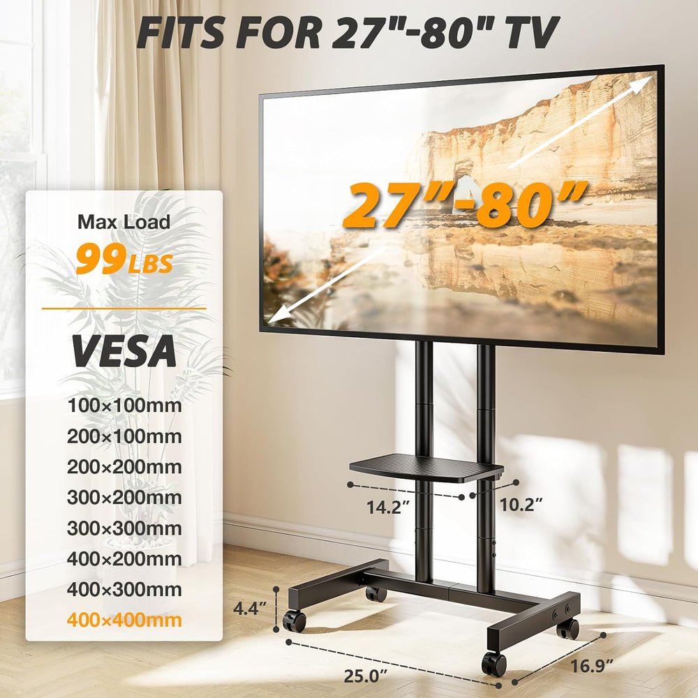 Heavy Duty Rolling TV Stand for 27-80 inch TVs up to 99 lbs
