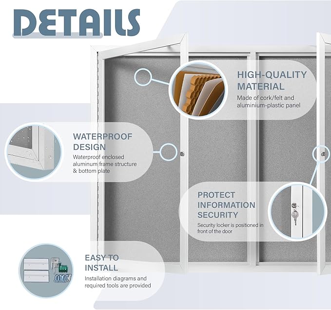 Outdoor Bulletin Board Weatherproof 48x34 in, Enclosed Bulletin Board