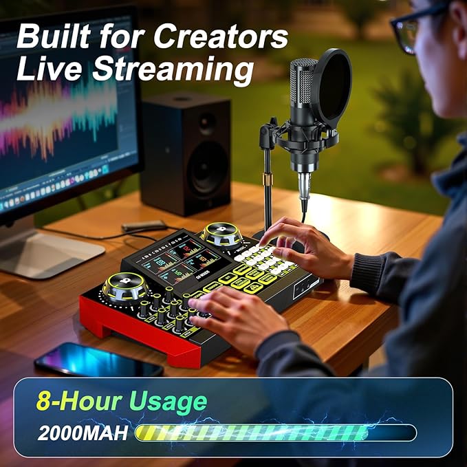 Podcast Microphone Bundle with Live Sound Card Audio Mixer, Podcast Equipment