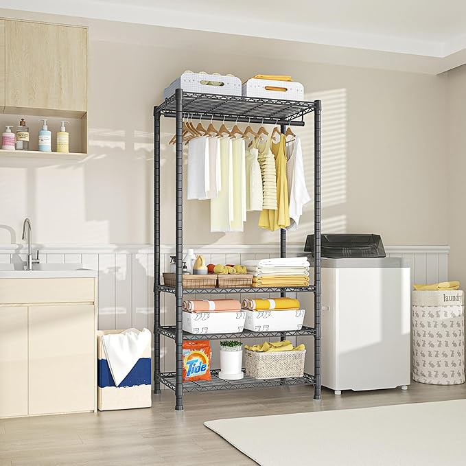 Ulif H2 Heavy Duty Clothes Rack, Freestanding 4 Tiers Garment Rack