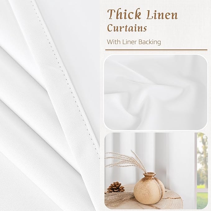 LAMIT 100% Blackout Short Linen Curtains, 48 Inch Length Linen Textured Thermal