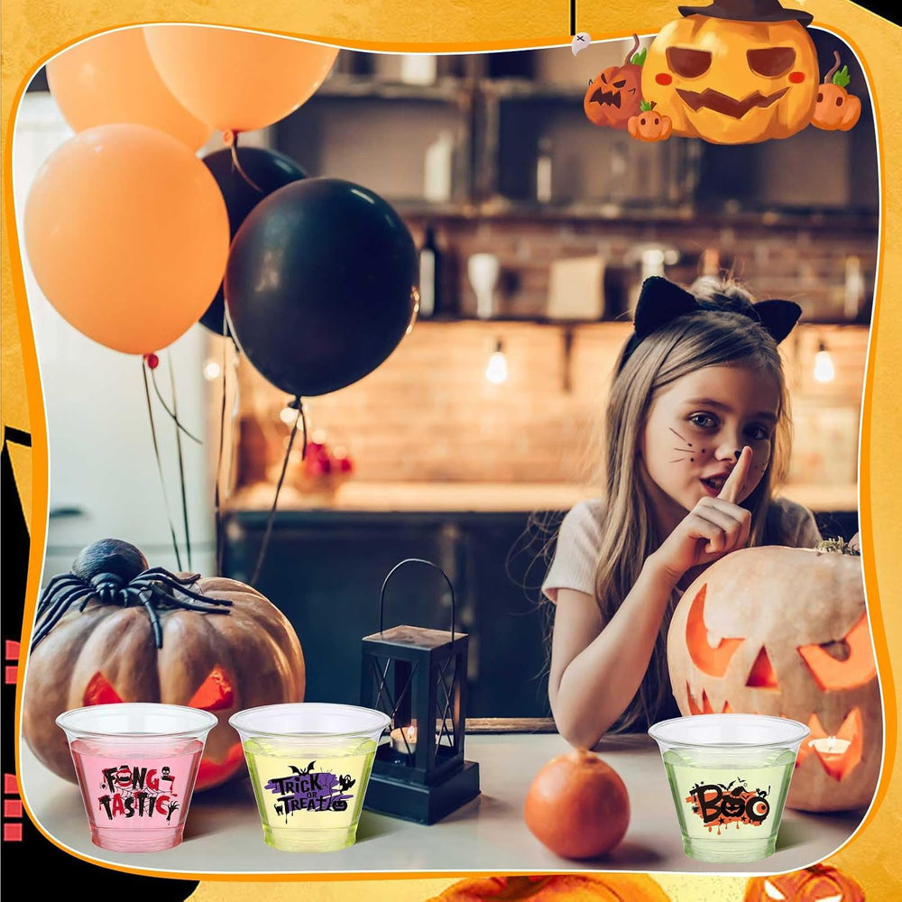 Uiifan 100 Pcs Halloween Party Cups Disposable Plastic Clear Bulk,9 oz