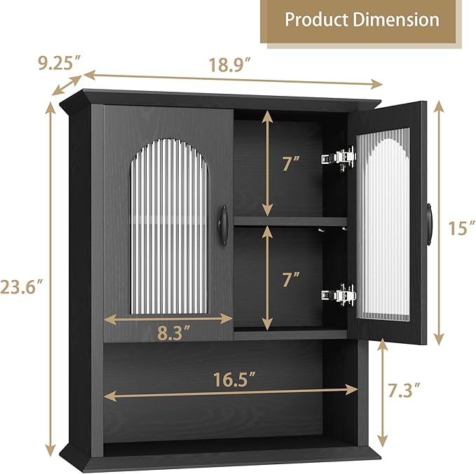 CJL Bathroom Wall Cabinet with Fluted Door, 18.9'' x 23.6'' Medicine Cabinet