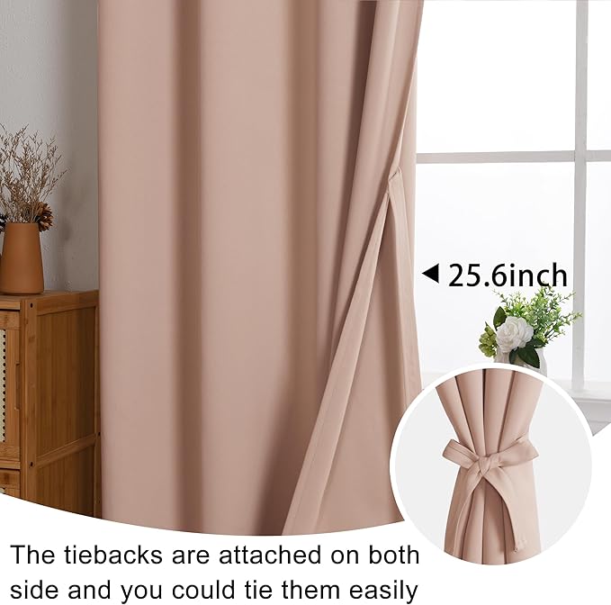 JIUZHEN Blackout Curtains with Tiebacks