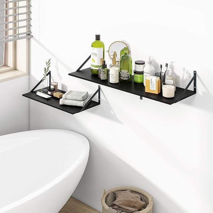 Heimlove Black Deep Floating Shelves (Set of 2)