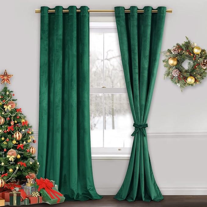 JIUZHEN Green Velvet Curtains 96 inches