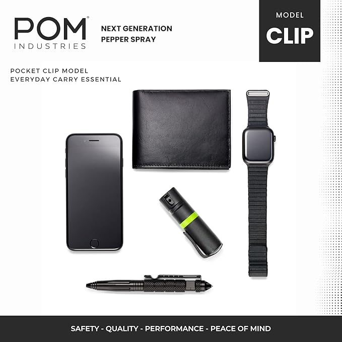 POM Pepper Spray Pocket Clip, Quick Flip Top Safety, Maximum Strength OC Formula