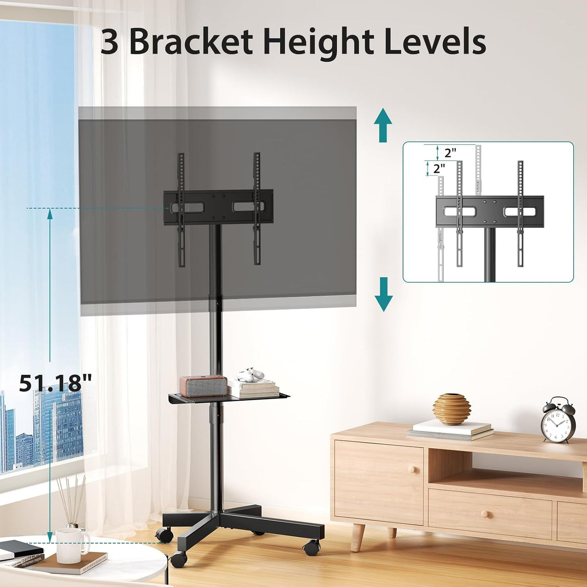 olixis rolling tv stand with wheels, portable tv, view 9