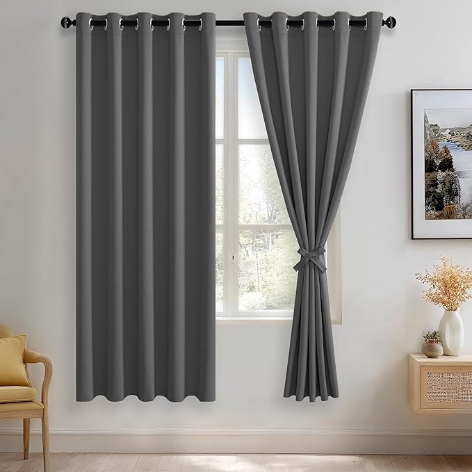 JIUZHEN Dark Grey Blackout Curtains