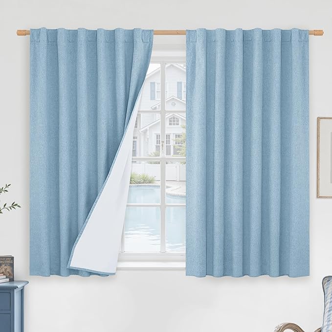 LAMIT Stone Blue 100% Blackout Window Curtains