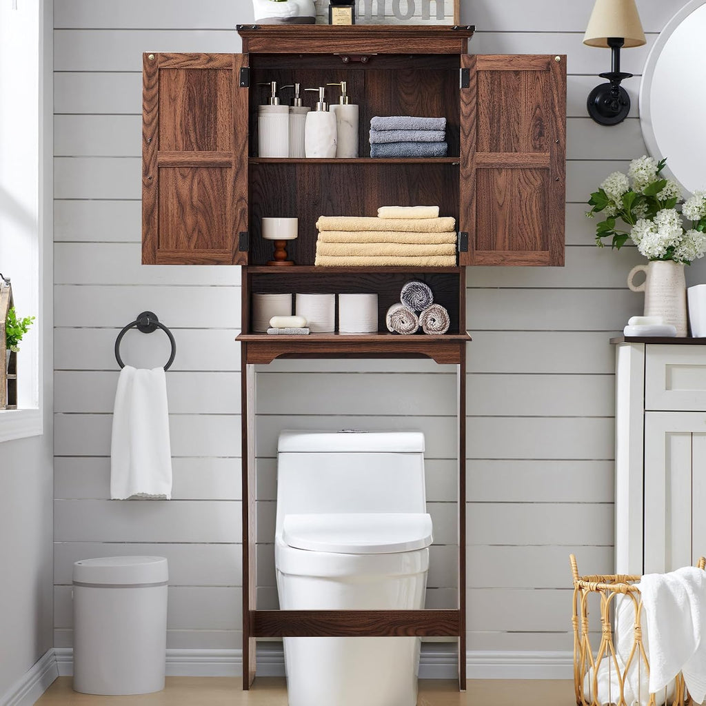 ACCOHOHO 67" Tall Farmhouse Over The Toilet Storage Bathroom Cabinet, Brown