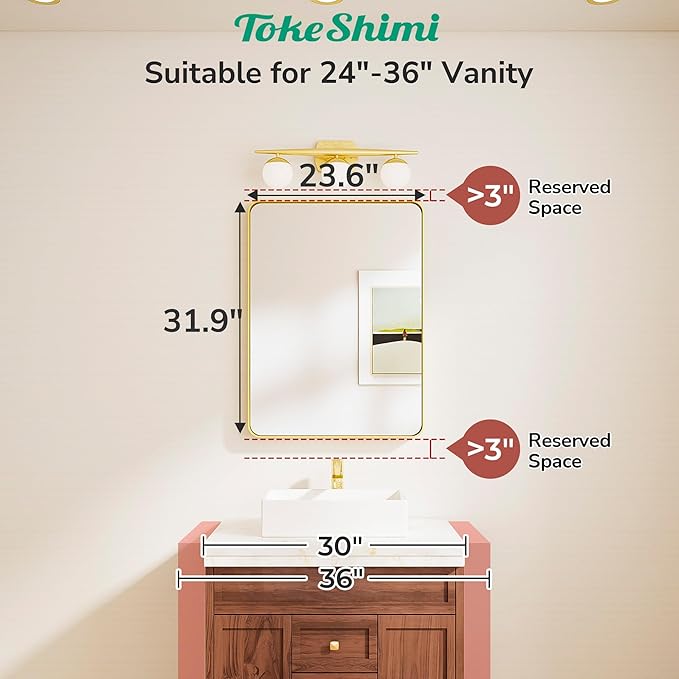 TokeShimi 24x32 Brushed Gold Bathroom Mirror, Bathroom Vanity Mirror