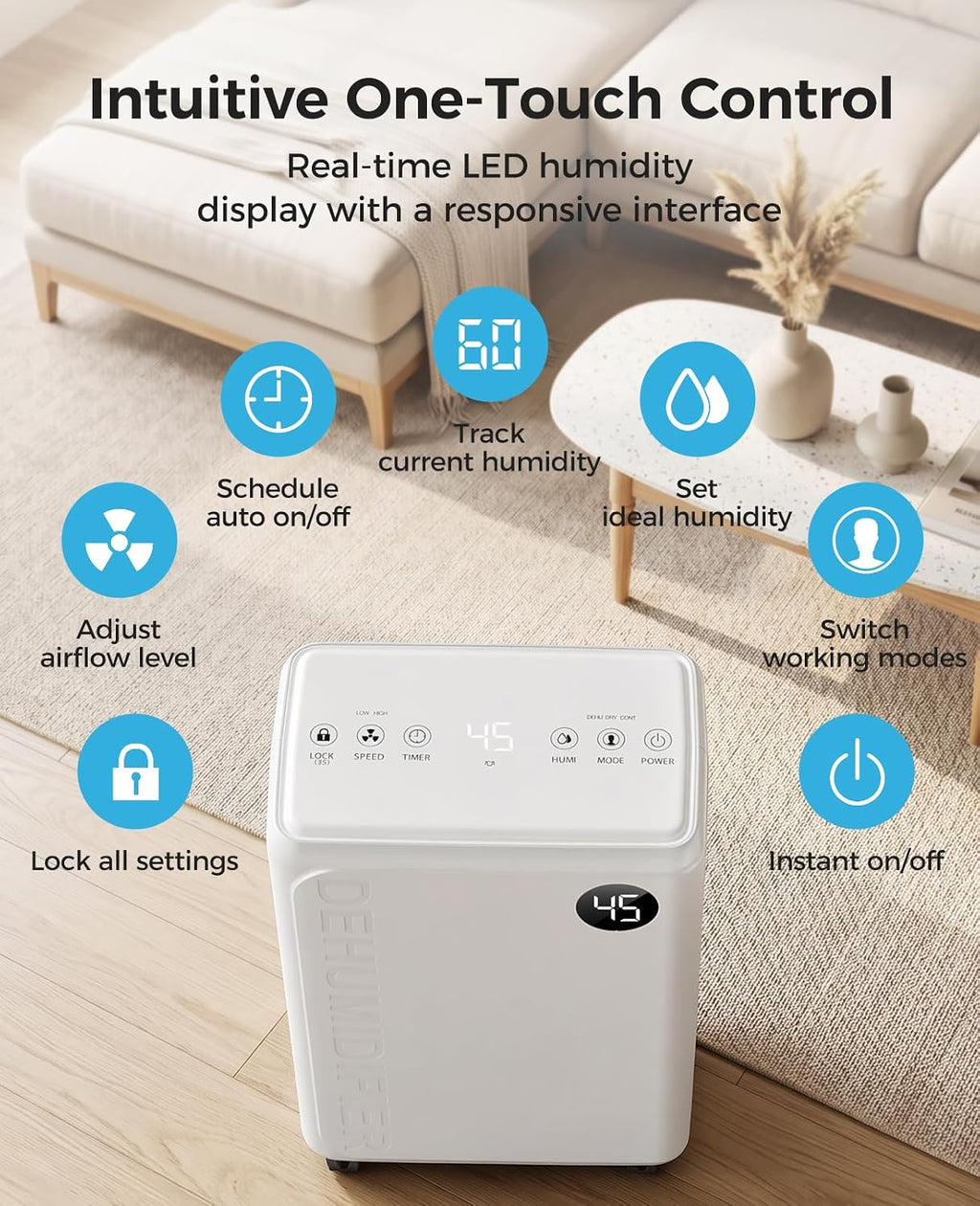 32 Pint Dehumidifier for Basement and Home, 2600 Sq Ft with Drain Hose