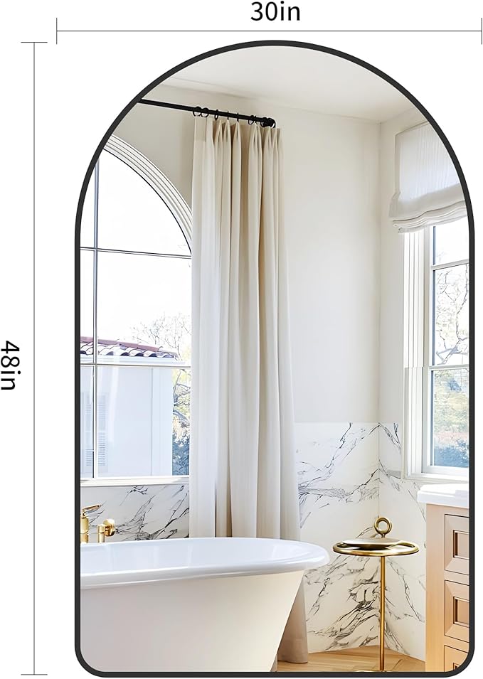 GLASHOM Arched Bathroom Mirror, Wall Mounted Mirror, Living Room, Vertically