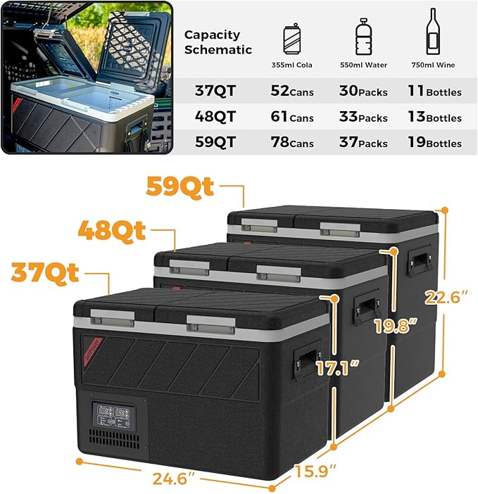 Setpower 12v Refrigerator with APP Control, 48QT Dual Zone 12V Fridge Freezer
