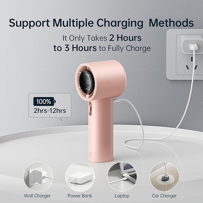 JISULIFE Portable Handheld Fan, Speed Adjustable Turbo Mini and 3600mAh Battery