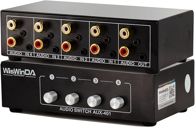 4-in 1-Out RCA 3.5mm AuxAudio Switch Box Audio Converter 4 Channels 1-in 4-Out