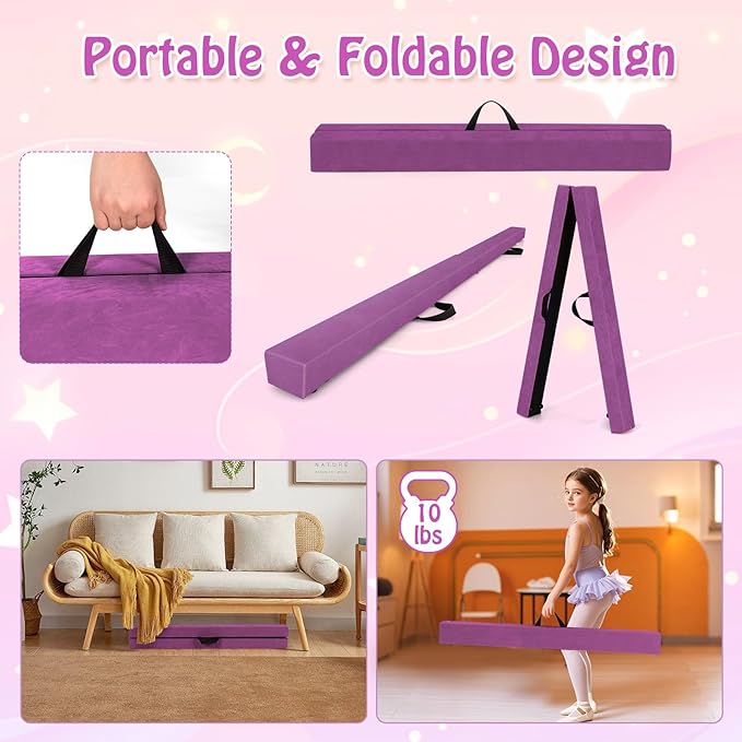 Giantex 7FT/8FT/9FT Balance Beam, Folding Gymnastics Beam w/Carry Handles