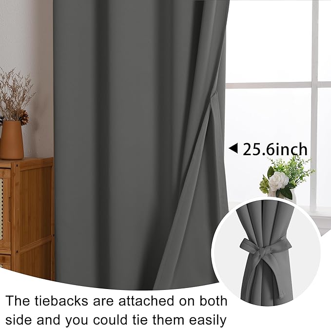 JIUZHEN Blackout Curtains with Tiebacks