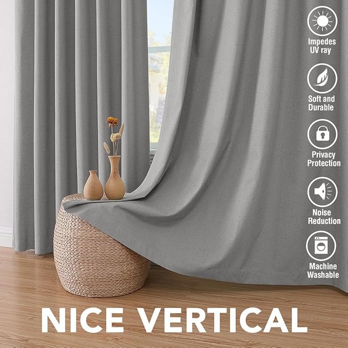 H.VERSAILTEX Linen Blackout Curtains 63 Inches Long 100% Blackout Thermal