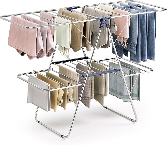 APEXCHASER Clothes Drying Rack, Foldable 2-Level Drying Rack Clothing,
