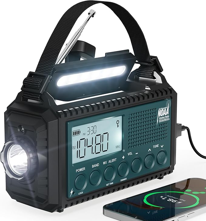 Emergency Weather Radio with AM/FM/NOAA/SW, 5 Ways Powered Solar Hand Crank