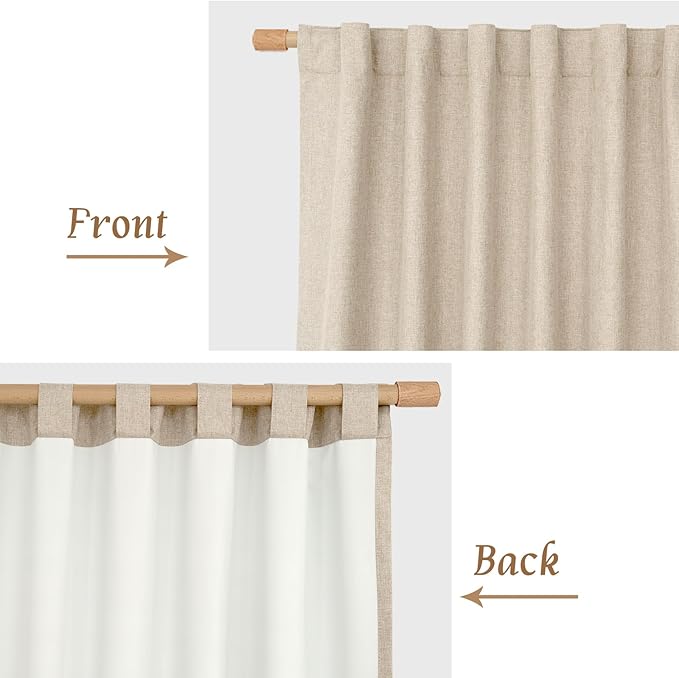 LAMIT 100% Blackout Natural Linen Curtains, 80 Inches Linen Textured Thermal