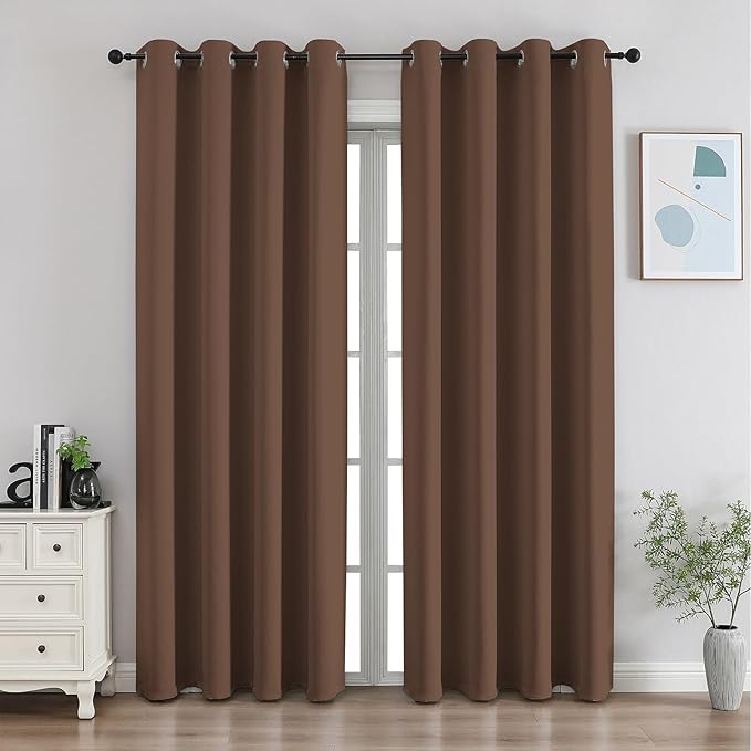 CUCRAF Brown Blackout Curtains 90 inch Length, Thermal Insulated Room Darkening (Set of 2)