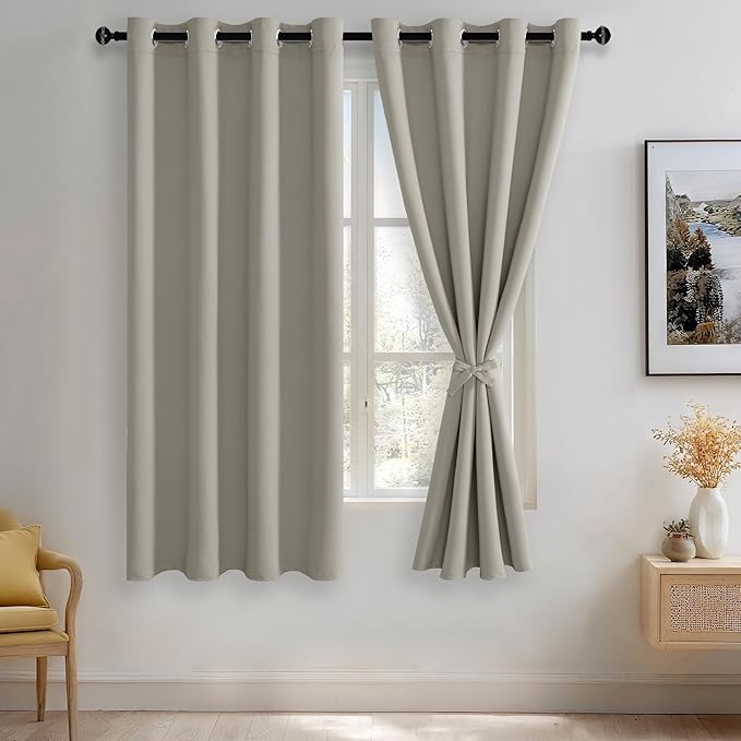 JIUZHEN Silver Grey Blackout Curtains (Set of 2)