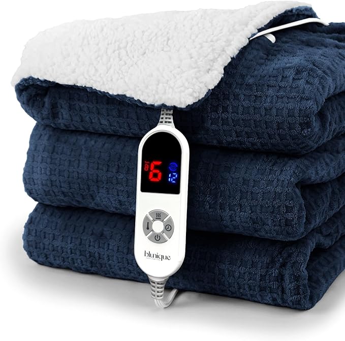 Heated Blanket Electric Blanket Twin Waffle, 62x84 Inches Sherpa Fleece Fast